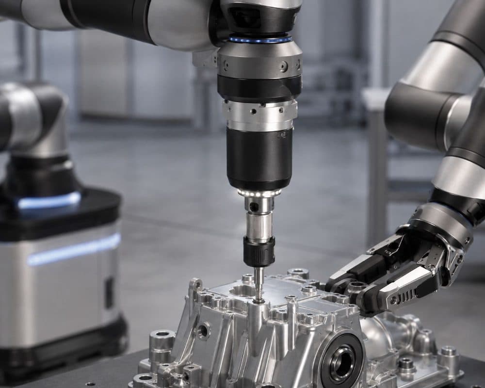 Screwdriving head driving a fastener into an aluminium housing