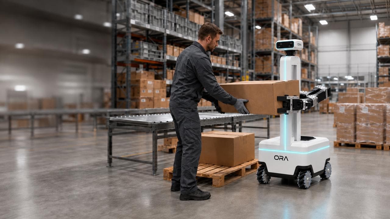 Ora two-arm mobile robot in an aircraft maintenance hangar